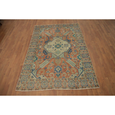 Orange Wool Geometric Traditional Rug 5x7
