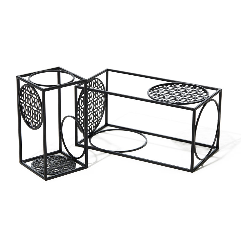 Set Of 2 Black Metal Wire Rectangular Nesting Planter Stand