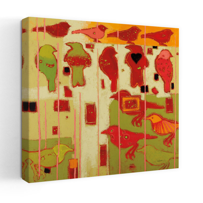 Oiseau vert, art abstrait contemporain, H 18 po x l 18 po