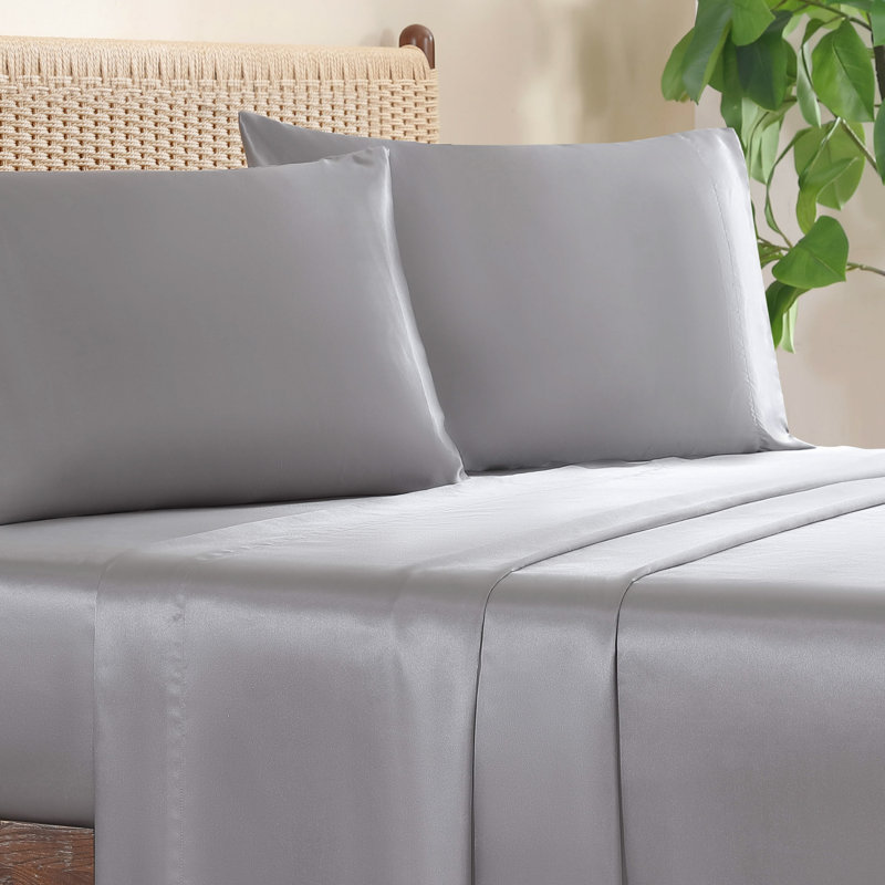 Jessica Simpson Silky Satin Sheet Sets, Twin Extra Long Sheet Set with 1 Pillowcases, Harbor Mist Gray
