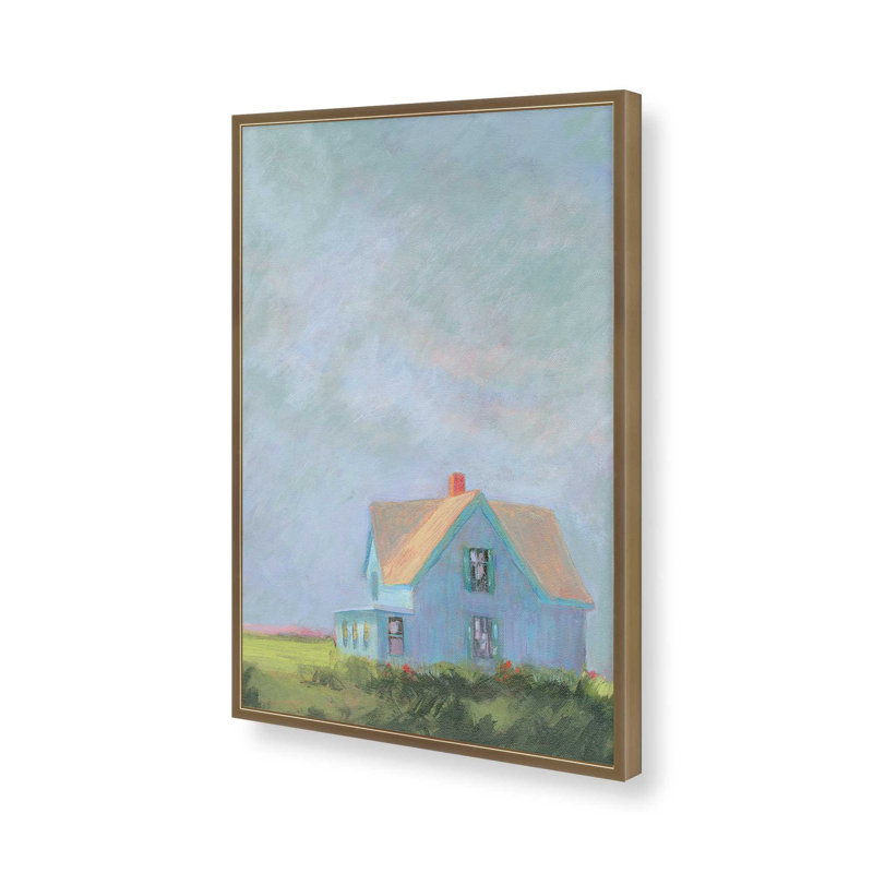 Tranquil Haven en bleu, H 21,25 po x l 17,25 po, Cadre d'angle ouvert brossé doré