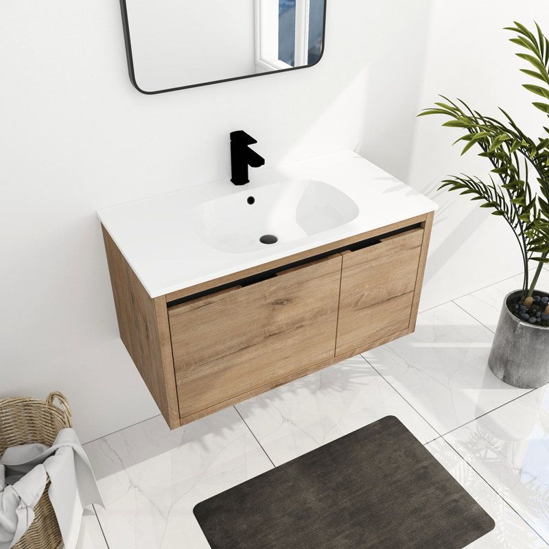 Meuble-lavabo mural 36 po avec lavabo gel,  Chêne