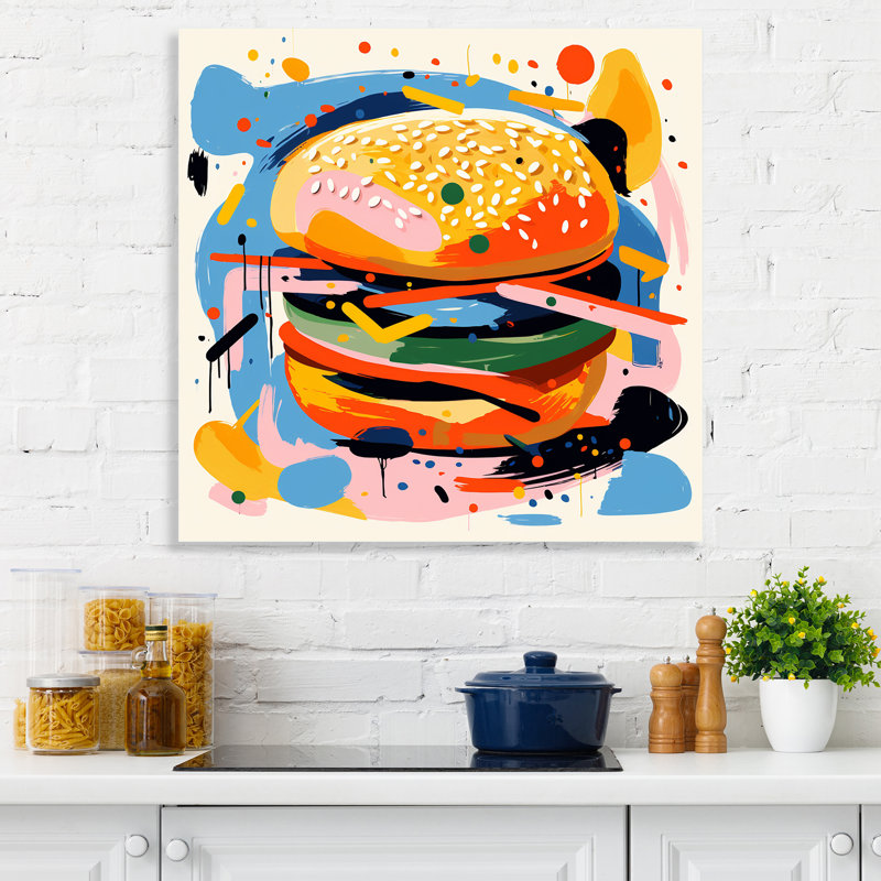 Pop Art Hamburger Brilliance VI - nourriture, art mural, H 16 po x l 16 po x P 1 po