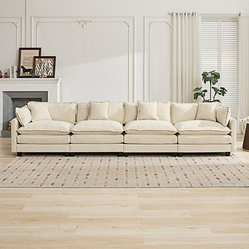 Canapé 4 places Cloud, canapé modulaire moderne, canapé rembourré, Beige
