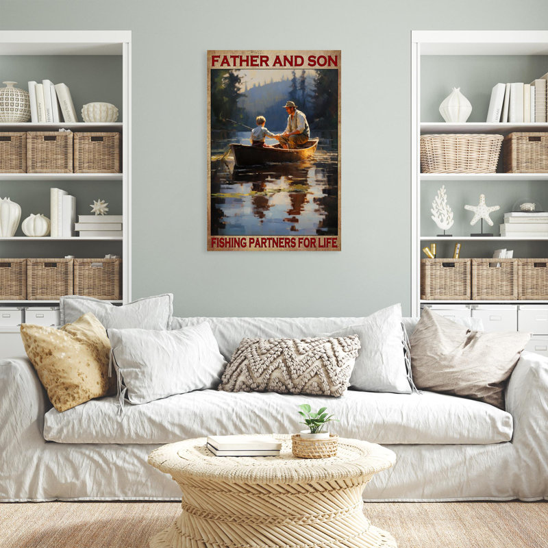 Father And Son Fishing - 1 Piece Rectangle Graphic Art Print On Wrapped Canvas, H 20 po x l 16 po x P 1,25 po