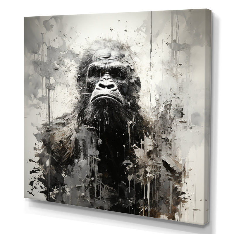 Minimalisme monochrome, portrait de gorille II - impressions sur toile Bigfoot, H 24 po x l 24 po x P 1 po, Toile tendue