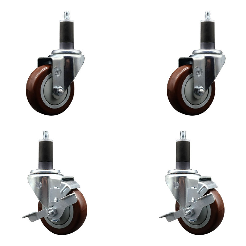 Ensemble de roulettes extensibles pivotantes en poly sur roulettes 2 freins SCC TLB 3,5 po x 1-1 / 4 po, Marron