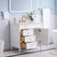 Meuble-lavabo en bois massif H 35 po x l 36 po Jayseon avec comptoir en quartz blanc Carrera et lavabo-1989373080