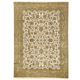 Hand Knotted Wool Area Rug in Ivory And Green