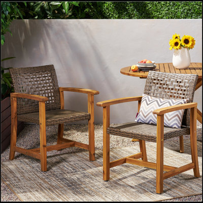 Hampton Wood And Wicker Dining Chair Set Of 2, Combining Comfort, Style, And Durability For Indoor And Outdoor Use.