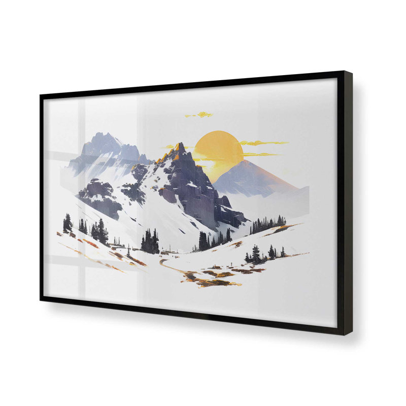 Impression de sommets enneigés au lever du soleil, Cadre photo simple érable brut, H 13 po x l 17 po