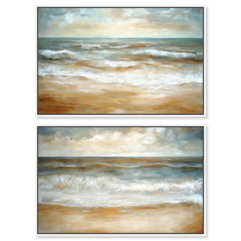Tranquil Sea Set Canvas Set of 2 Calming Wall Art by , H 10 po x l 15 po, Cadre flottant blanc