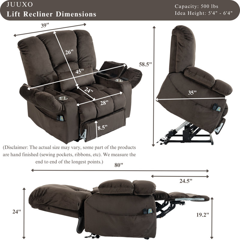 FAUTEUIL REHAUSSEUR ÉLECTRIQUE SURDIMENSIONNÉ, SUPPORTANT 227 KG (500 LBS), FAUTEUIL INCLINABLE ROBUSTE