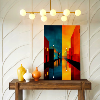 Abstrait, horizon urbain, coucher de soleil, peinture urbaine texturée, impression abstraite, urbain moderne, décor rouge pour la maison, salon, bureau, couloir, galerie
