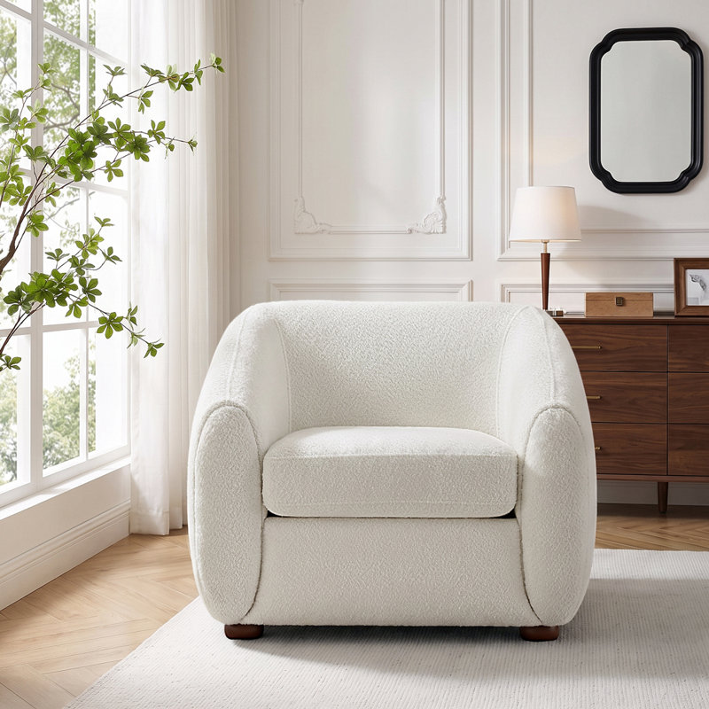 36.6 inch Upholstered Armchair, White Boucle