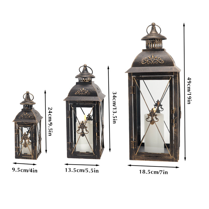 3 Set of 24/34/49cm High Decorative Hanging Lantern, Black