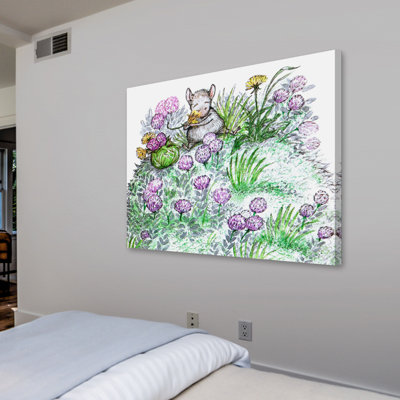 'Mouse and Flowers' Print on Wrapped Canvas
