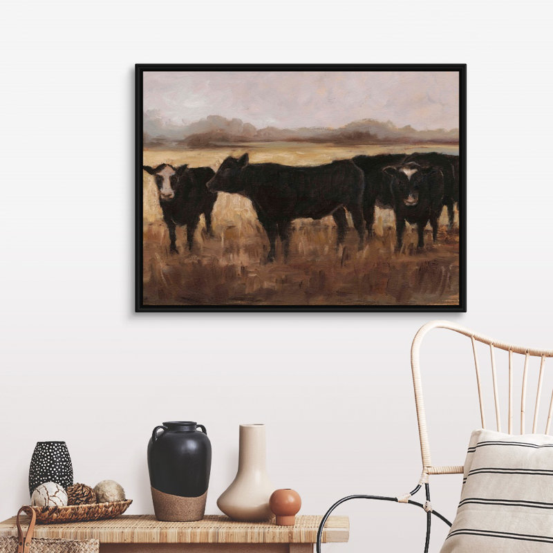 «Black Cows I», art mural sur toile, H 32 po x l 42 po x P 2 po, Toile avec cadre noir