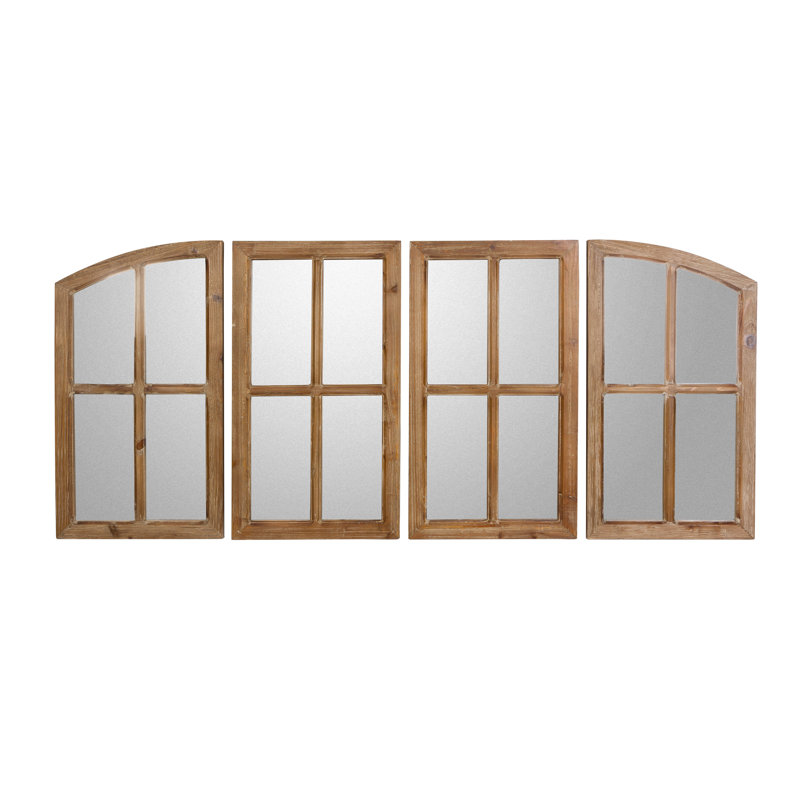 Liebenthal Arch Wood Window Pane Mirrors Set, Walnut