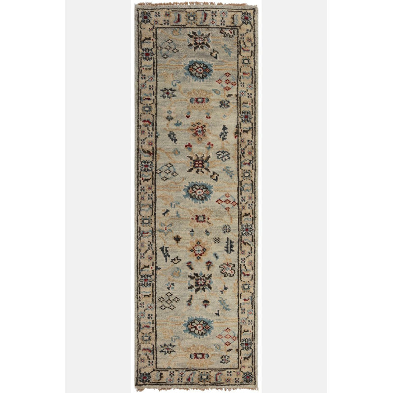 New Indian Mahal Runner Wool On Cotton 2Ft7inx7ft10in Grey