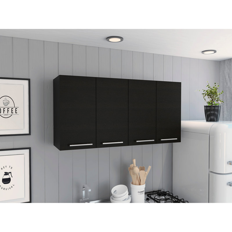 Armoire murale Sitka, deux cloisons spacieuses, quatre portes, Noir, H 23,6 po x l 12,4 po x P 59,1 po