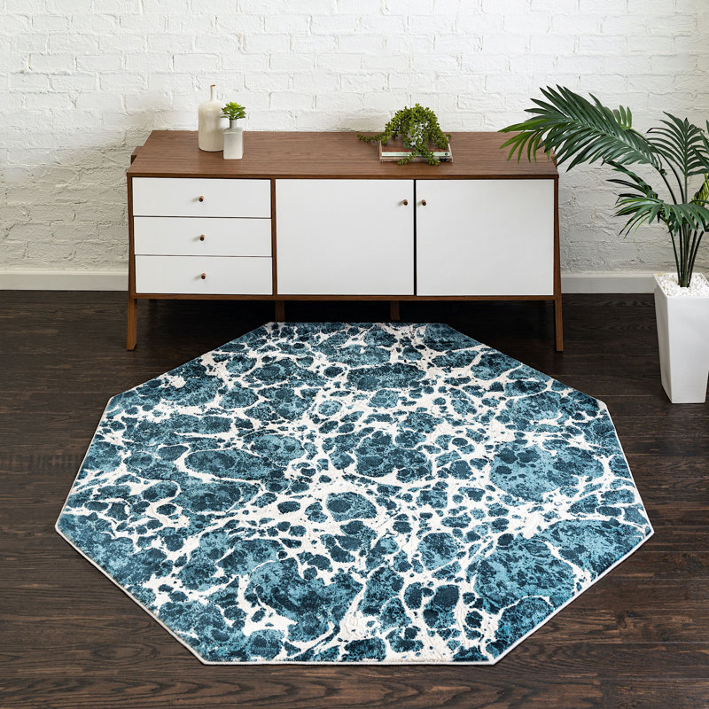 Tapis contemporain Araceli couleur océan, Ovale 5 pi x 8 pi