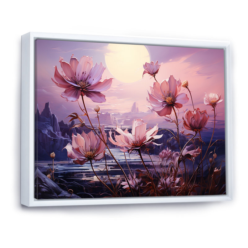 Harmonious Violet Flowers Field II sur impression sur toile, Cadre flottant blanc, H 34 po x l 44 po x P 0,5 po