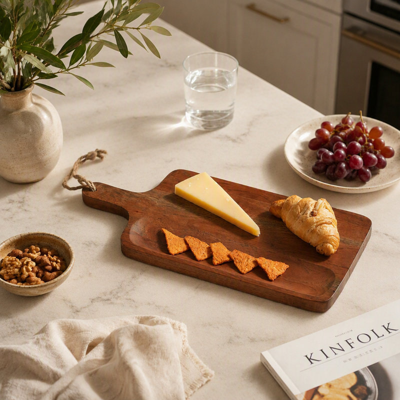 Planche à découper en bois d'acacia avec poignée, planche à découper artisanale en bois, planche de service à la finition naturelle pour pain, fromage, charcuterie et préparation des aliments, planche rectangulaire