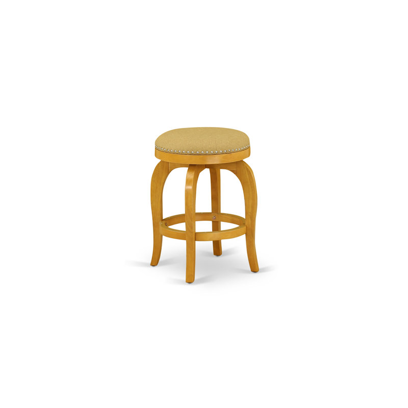 Bedford Counter Height Stool - Round Shape Vegas Gold PU Leather Upholstered Kitchen Counter Backless Chairs, Oak