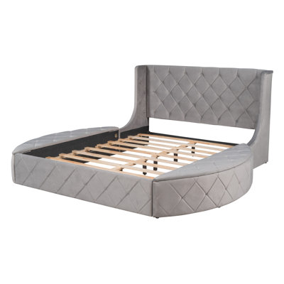 Upholstered Platform Bed Queen Size Storage Velvet Bed With Wingback Headboard And 1 Big Drawer,2 Side Storage Stool -  Everly Quinn, 291811839F1643C29B4FE29254603094