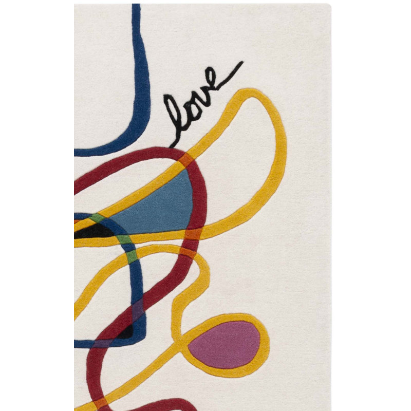Tapis abstrait en laine / coton touffeté à la main Candrice en ivoire / rouge, Carré 7 pi