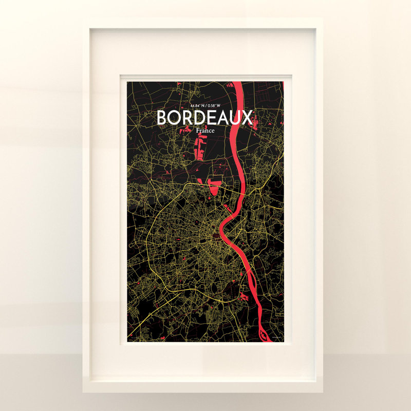 Bordeaux City Map In Contrast - No Frame Print, 17cm H x 11cm W x 0.05cm D