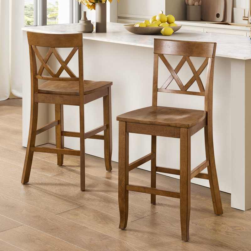 Tabouret de bar double à hauteur de comptoir en bois massif, Noyer
