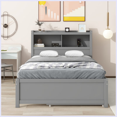 Lit plateforme moderne avec lit gigogne, tiroirs et prises USB