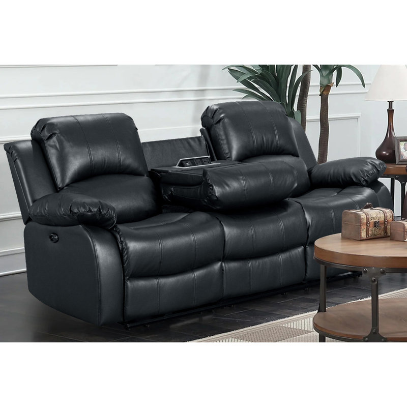 Lowell 157cm Faux Leather Reclining Loveseat, 3, Lowell Black Faux Leather