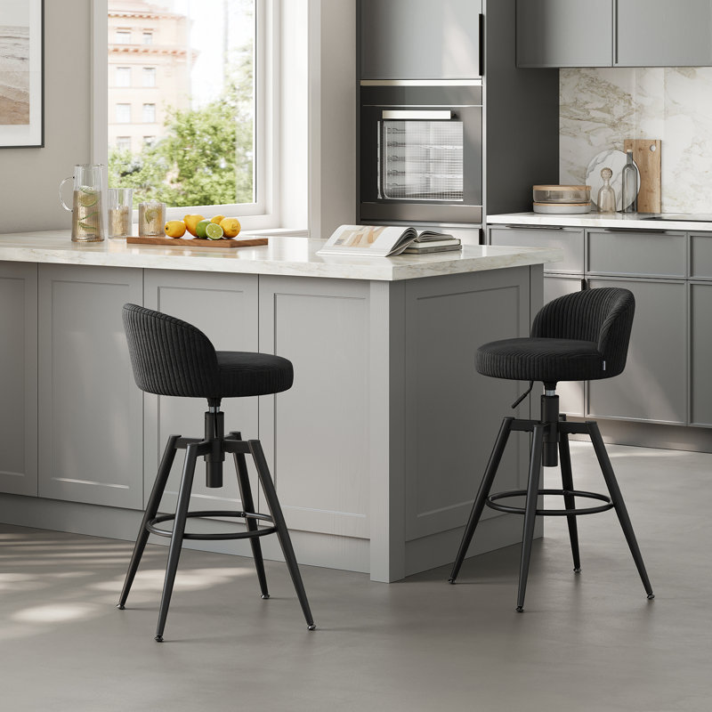 Swivel Upholstered Bar Stool with Iron Frame, Black