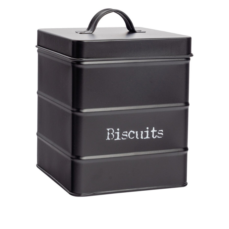 Harbour Housewares - Vintage Metal Kitchen Biscuit Tin, 19cm H x 14cm W x 14cm D, Black