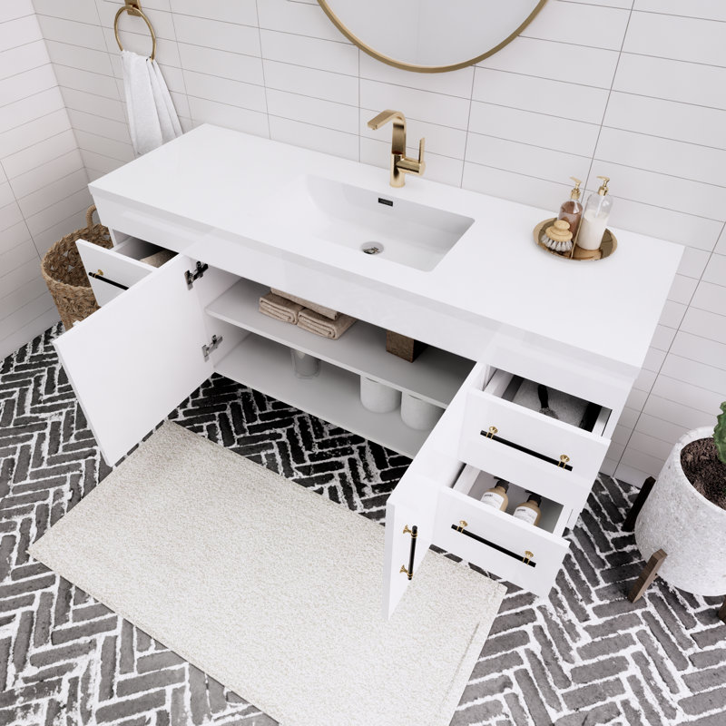 Ensemble de meuble-lavabo mural simple 60 "Spring, Blanc brillant