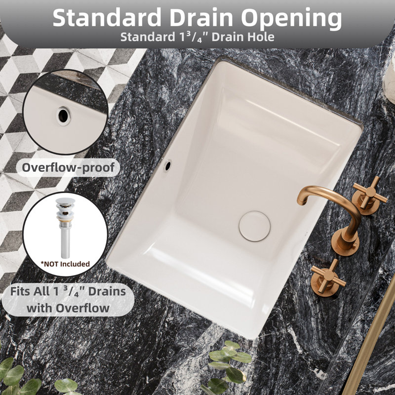 21" White Glossy Ceramic Rectangular Undermount Bathroom Sink