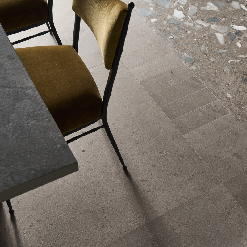 Piccoli Grande 36x36 Semi-Polished Terrazzo Look Porcelain Tile, Taupe Gray