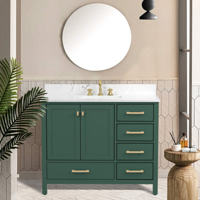 Meuble-lavabo 42 po, meuble-lavabo avec cadre en bois massif, comptoir de meuble-lavabo autoportant avec lavabo vert