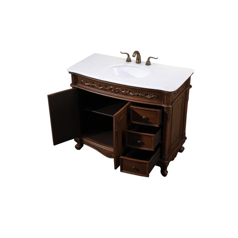 Stepan 42'' Single Bathroom Vanity with Marble Top, Antique Teak