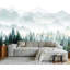 Papier peint Hazy Forest avec des taches dorées, murale Misty Mountain Peaks, murale paysage nature