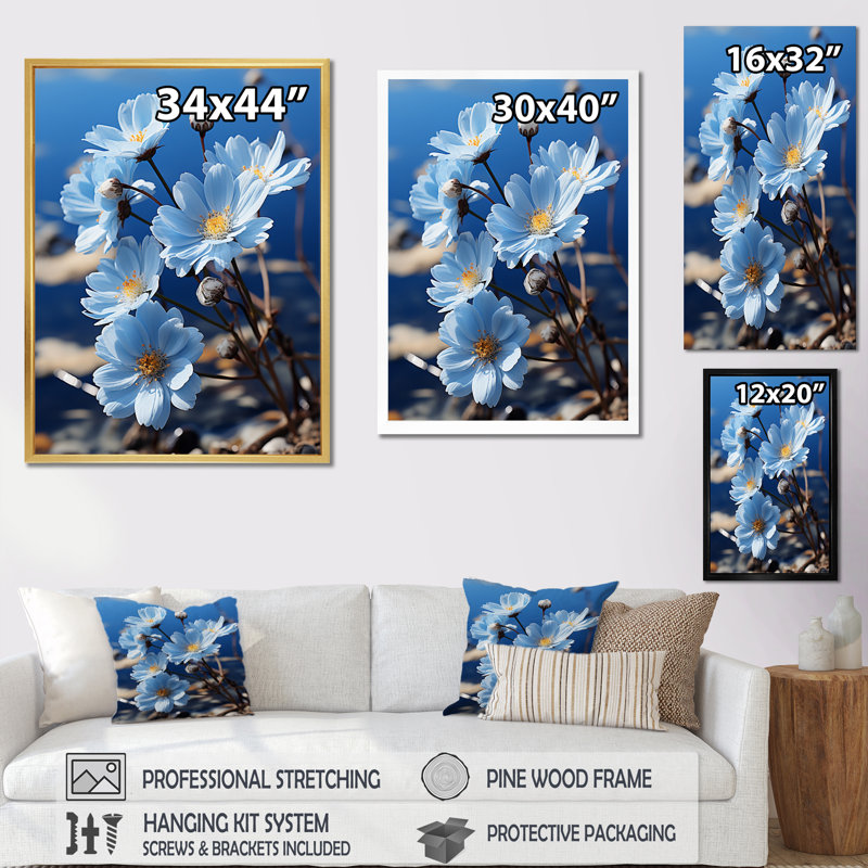 Fleurs, marguerite céleste noire - impression sur toile florale, H 32 po x l 16 po x P 1 po, Cadre flottant noir