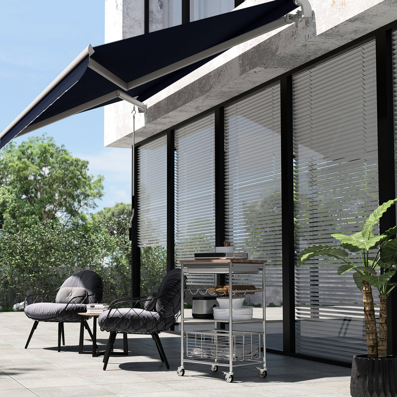 Auvent de jardin rétractable 10 pi x 8 pi - bleu et auvent - avec cadre en aluminium et manivelle pour patio, terrasse, tissu de balcon,