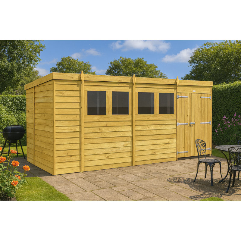13ft x 7ft Pent Shed - Double Door with Windows