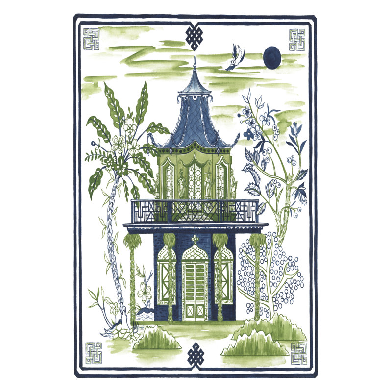 Pagoda Visit II by Melissa Wang - Painting Print, 122cm H x 81cm W, Black Floater Framed