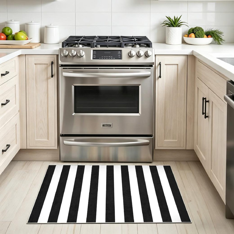 Black White Lines Stripe Abstract Art Backdrop Cover Decor Decorative Machine Washable Indoor Area Rug, Rectangle 32" x 47"
