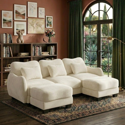 Canapé modulaire en U avec repose-pieds, causeuse inclinable en chenille moderne, canapé amovible, coussins à ressorts ensachés, structure en bois massif, facile à installer