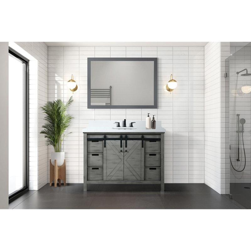 Ensemble de comptoir de salle de bain et de comptoir en marbre de culture l 48 po x P 22 po, Bois de frêne gris